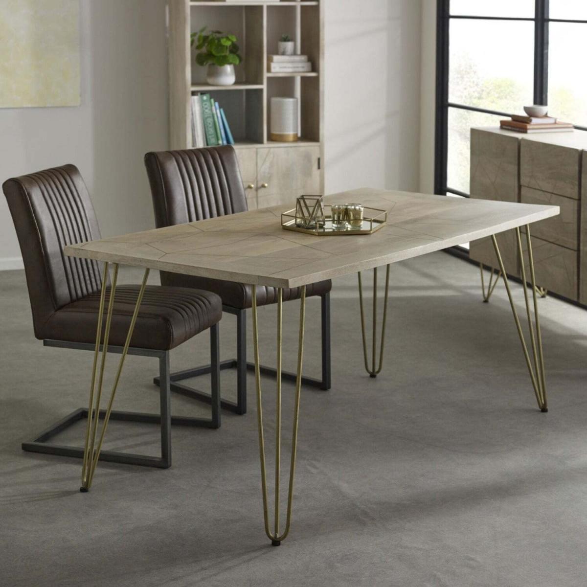 Dallas Light Mango Wooden Rectangular Dining Set Table With 2 Chair 1 Bench - Light Wood – image 2