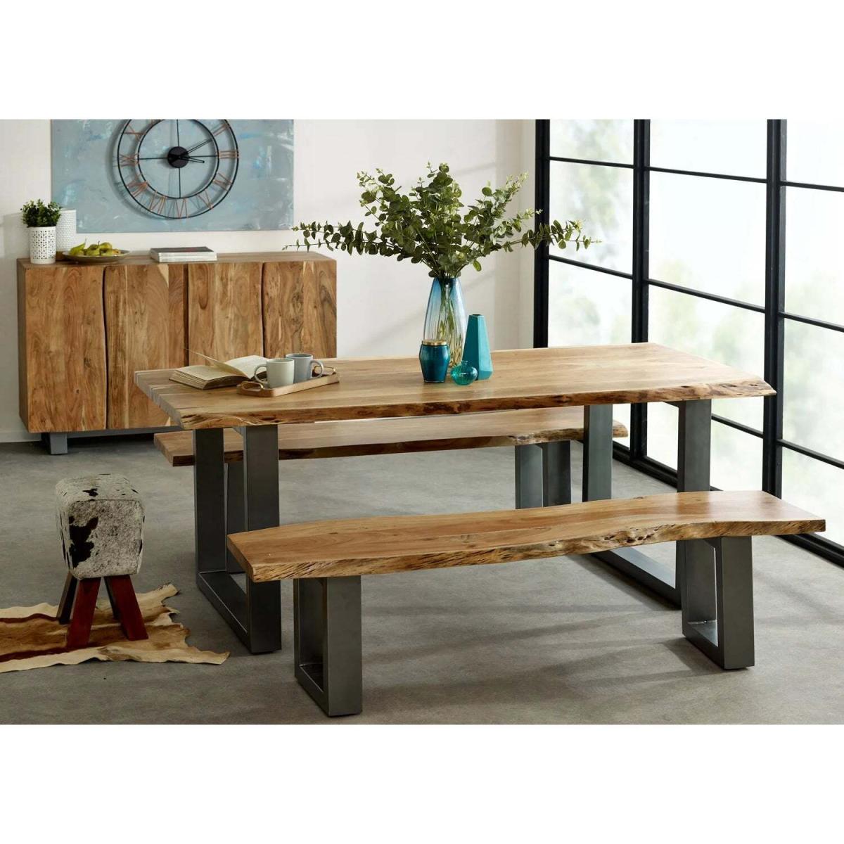 Dallas Light Mango Wooden Rectangular Dining Set Table With 2 Chair 1 Bench - Light Wood – image 4