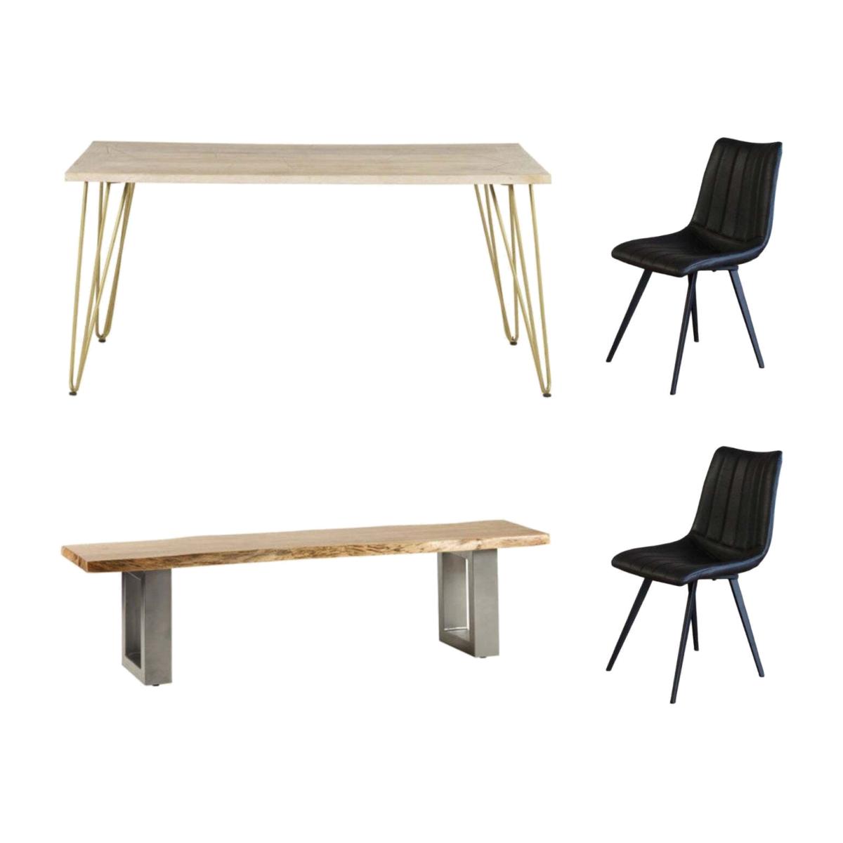 Dallas Light Mango Wooden Rectangular Dining Set Table With 2 Chair 1 Bench - Light Wood – image 1