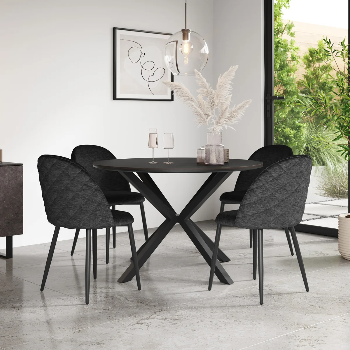 Calne Concrete Table W Blk Leg+ Raye Velvet Dining Chair Set Of 4 - Beige – image 11