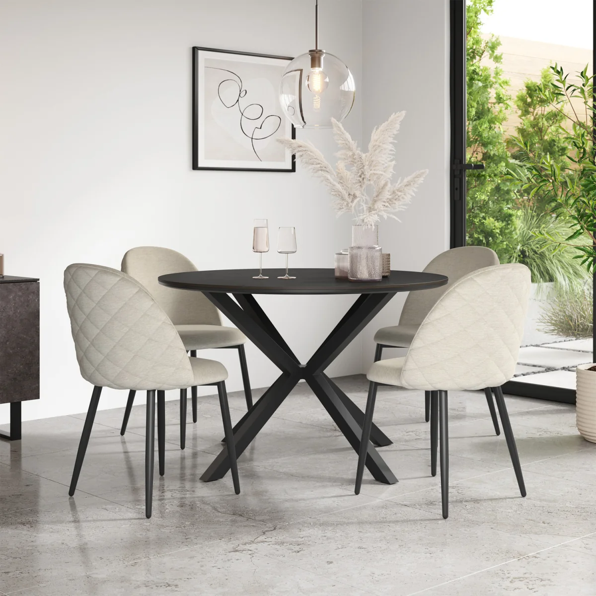 Calne Concrete Table W Blk Leg+ Raye Velvet Dining Chair Set Of 4 - Beige – image 10