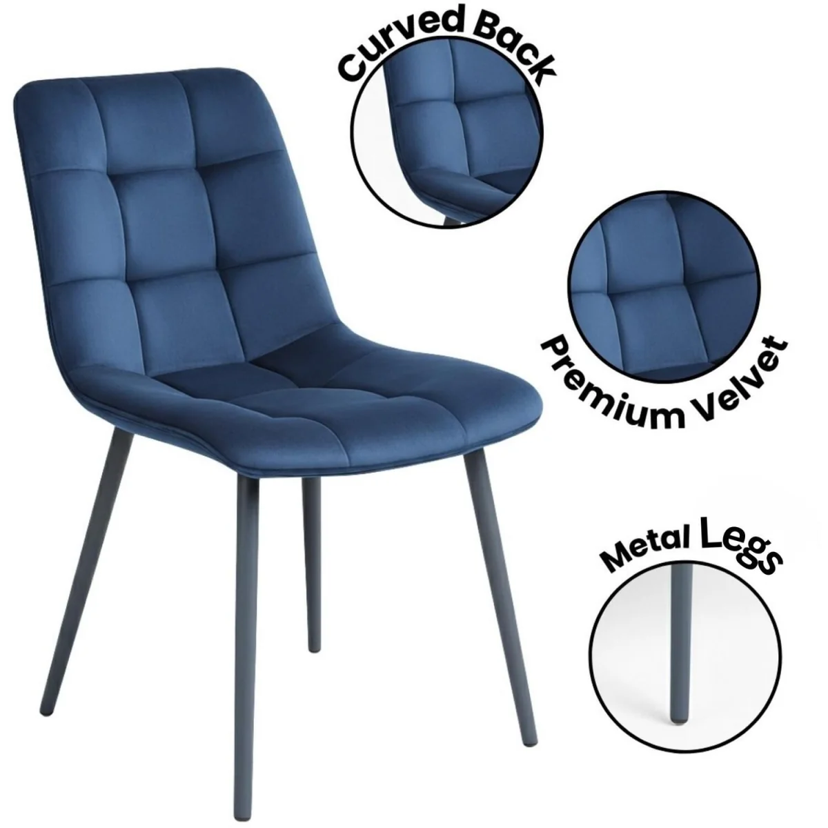 Round Glass Dining Table Set With 4 Blue velvet Chairs Dining Room Furniture - Neutral – image 2