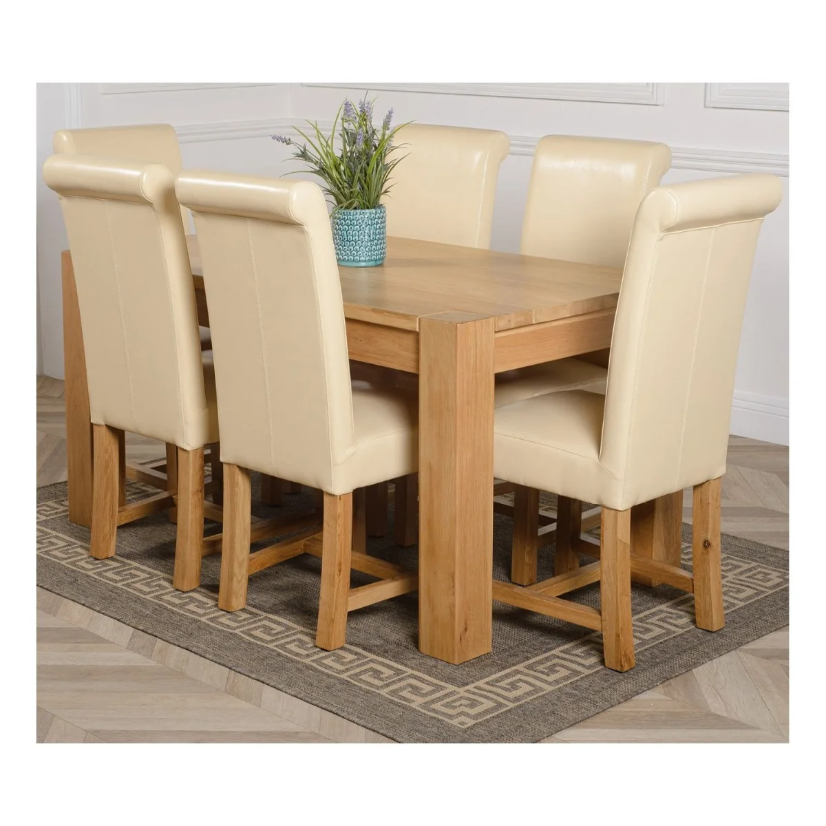Kuba 150 x 85 cm Medium Oak Dining Table and 6 Washington Leather Chairs - Red – image 12