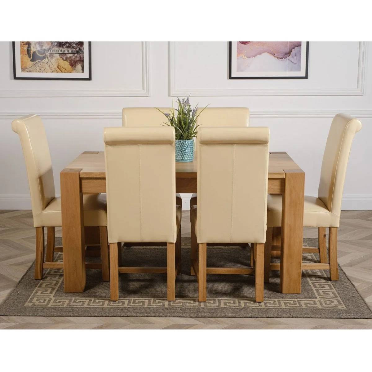 Kuba 150 x 85 cm Medium Oak Dining Table and 6 Washington Leather Chairs - Red – image 13