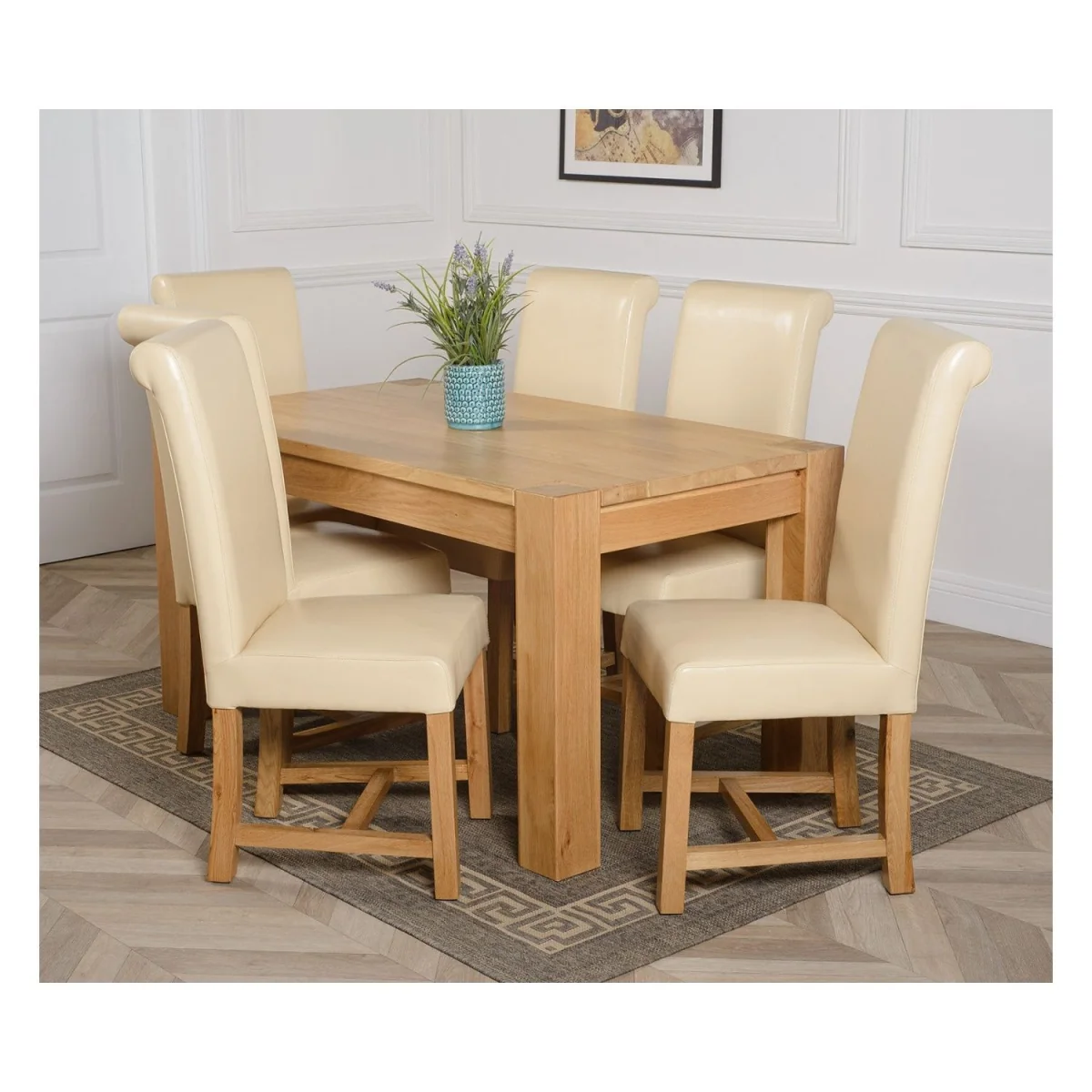 Kuba 150 x 85 cm Medium Oak Dining Table and 6 Washington Leather Chairs - Red – image 14