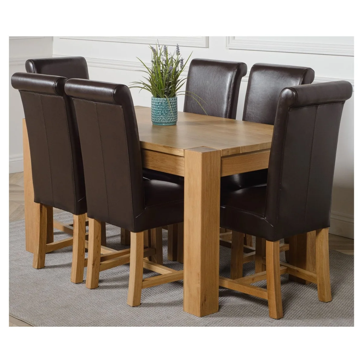 Kuba 150 x 85 cm Medium Oak Dining Table and 6 Washington Leather Chairs - Red – image 19