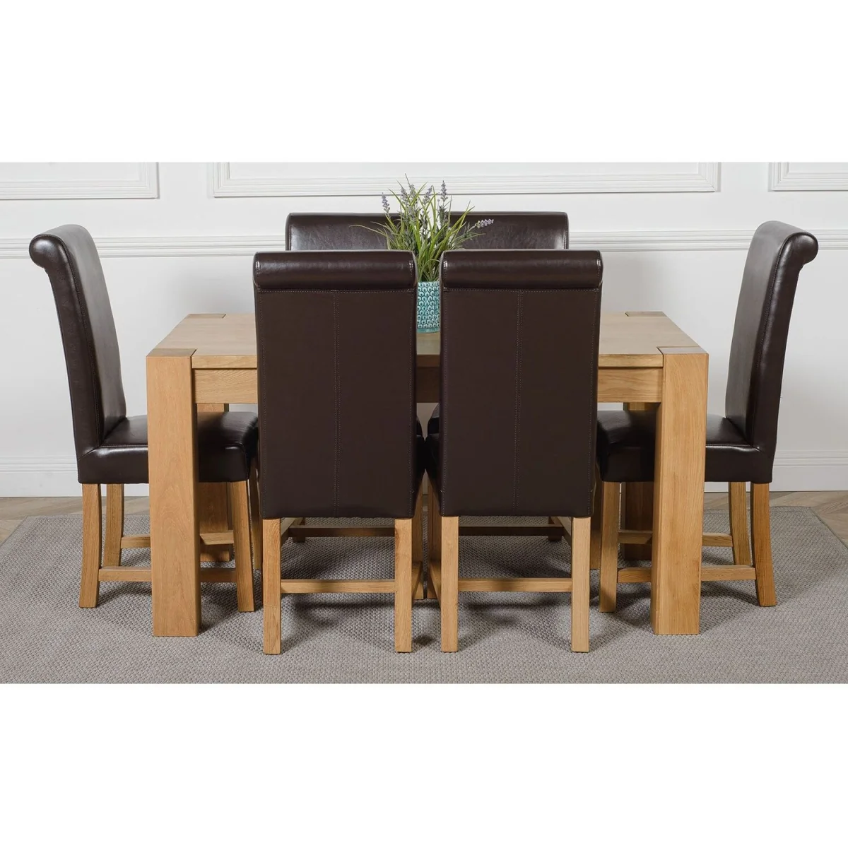 Kuba 150 x 85 cm Medium Oak Dining Table and 6 Washington Leather Chairs - Red – image 20