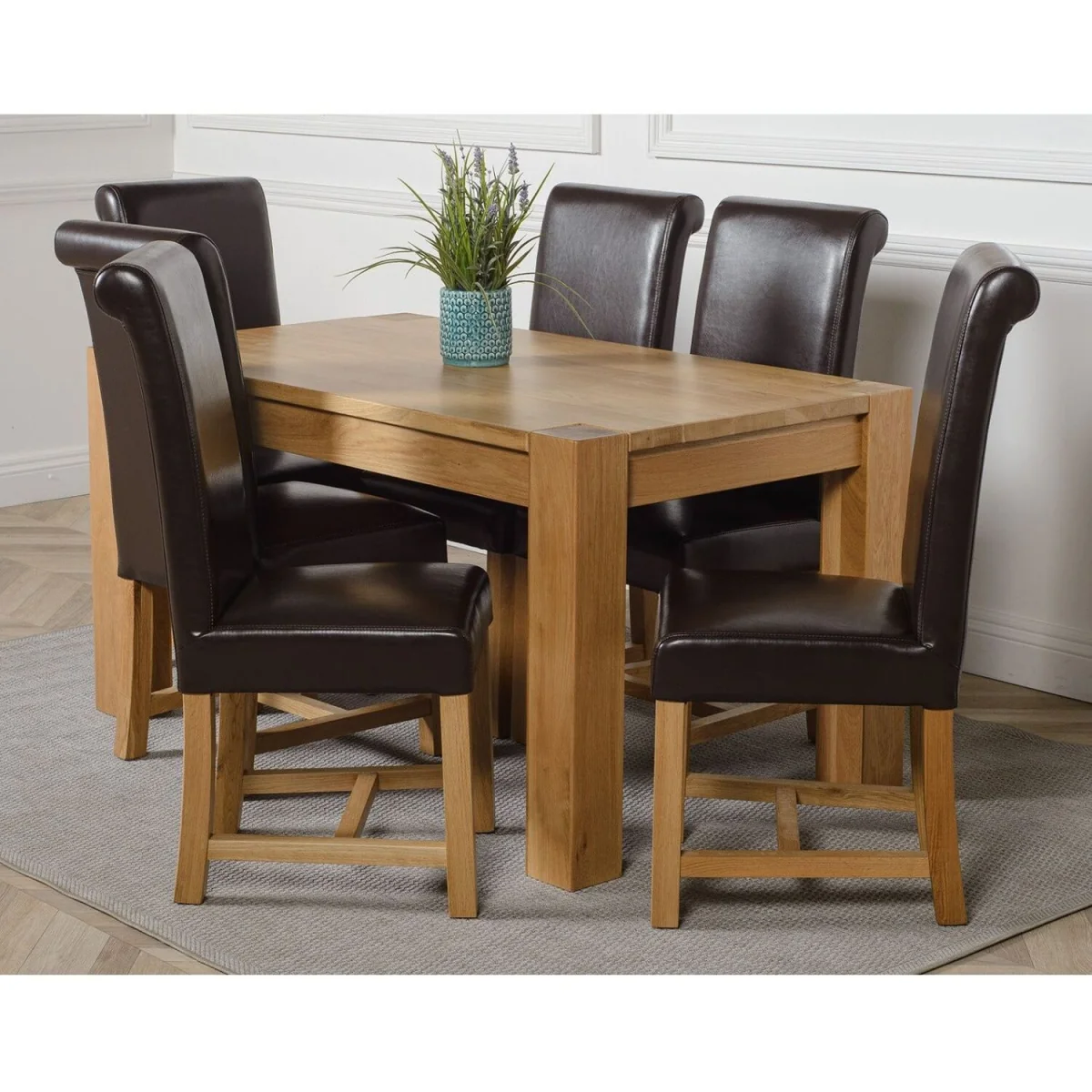 Kuba 150 x 85 cm Medium Oak Dining Table and 6 Washington Leather Chairs - Red – image 21