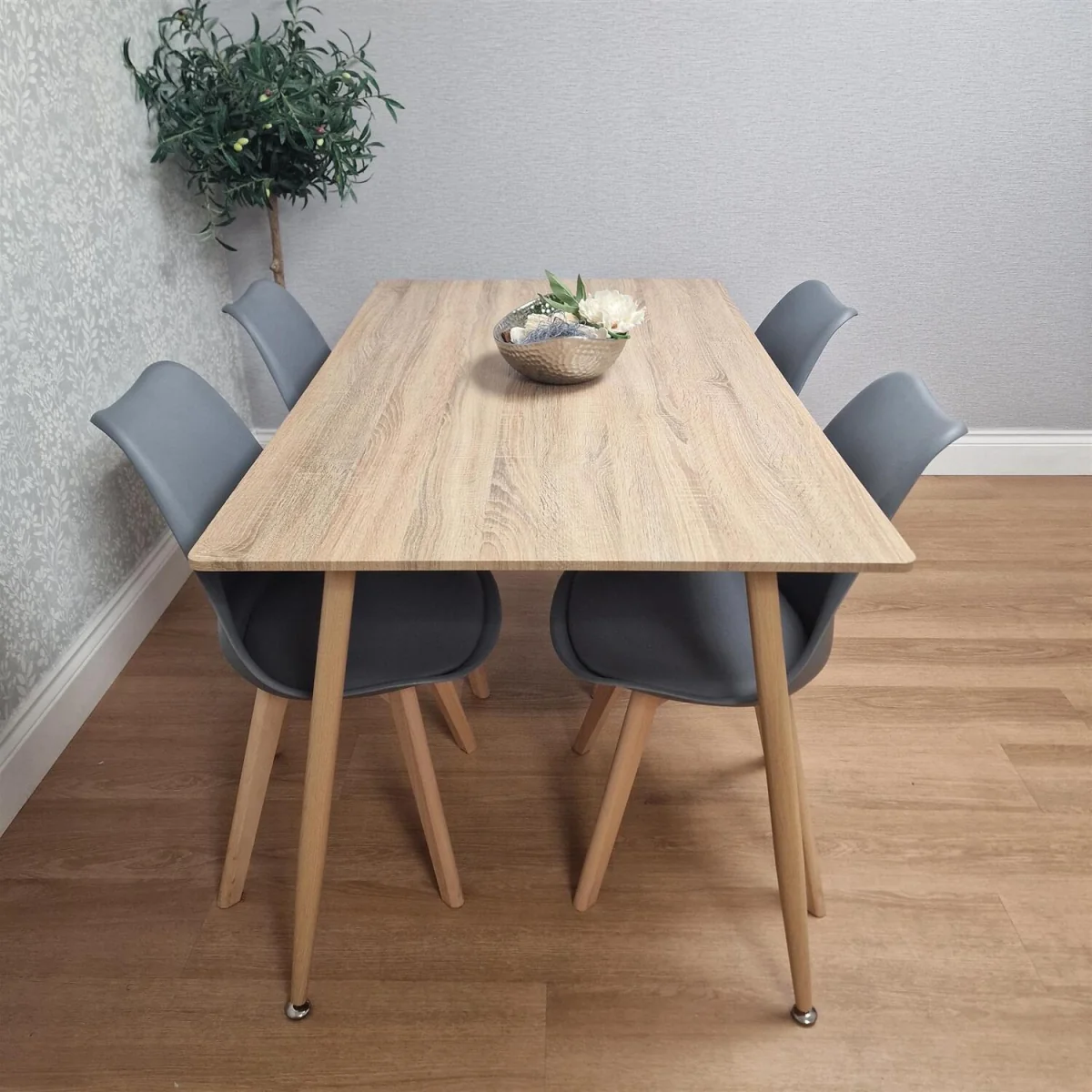 KOSY KOALA 4 Seater Modern Dining Table 140cm with Wood Effect Metal Leg and 4 Grey Chairs for Kitchen & Dining Room – image 2