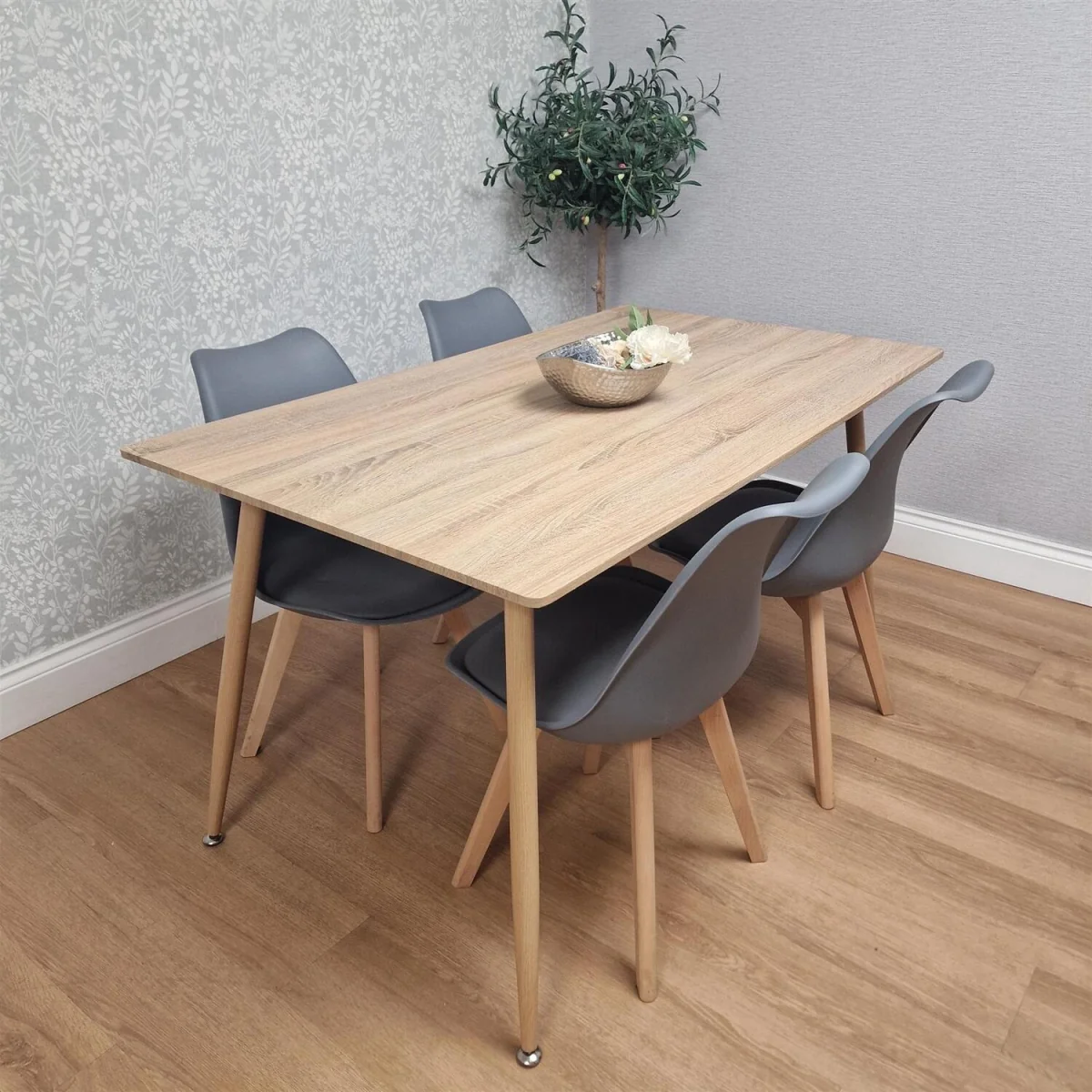 KOSY KOALA 4 Seater Modern Dining Table 140cm with Wood Effect Metal Leg and 4 Grey Chairs for Kitchen & Dining Room – image 3