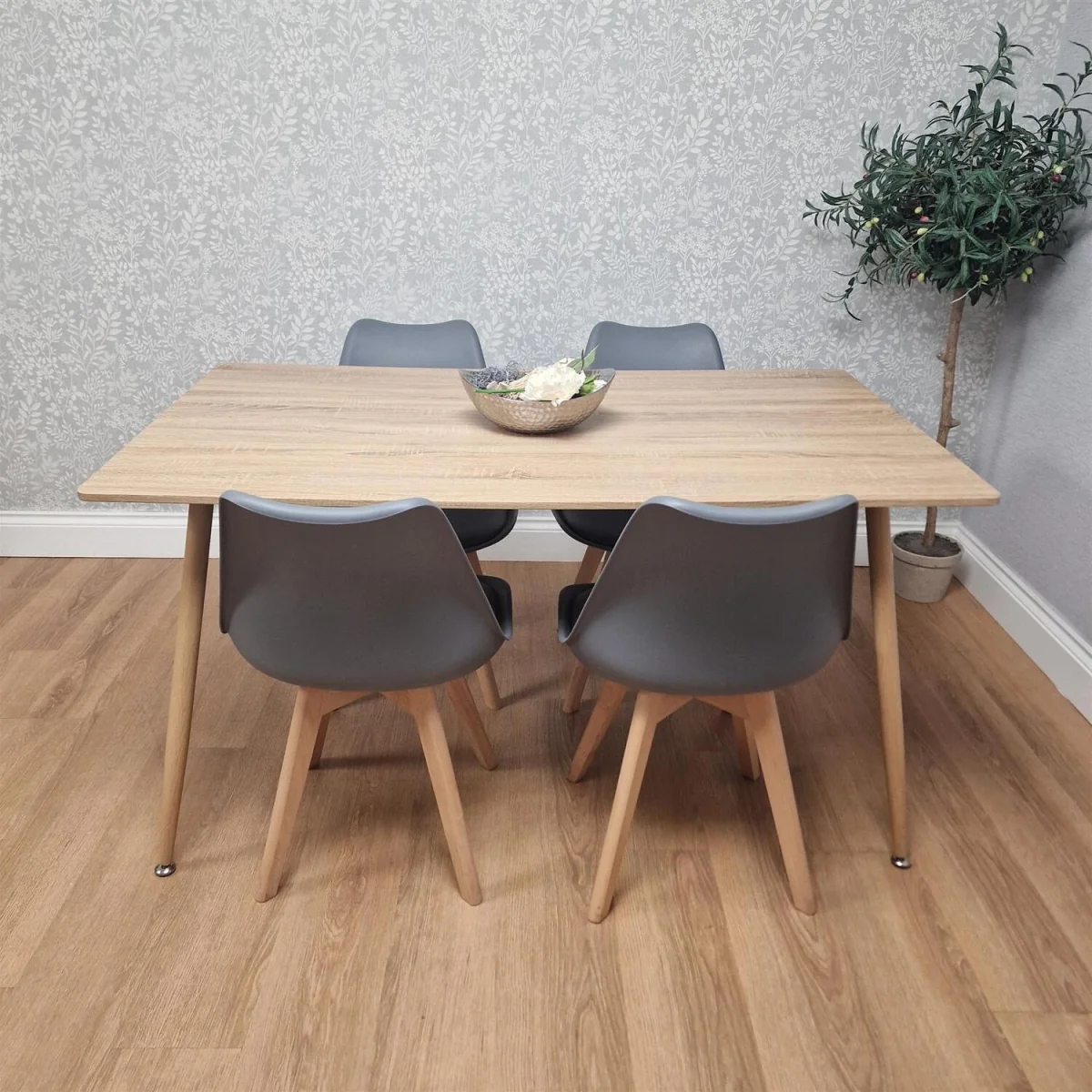 KOSY KOALA 4 Seater Modern Dining Table 140cm with Wood Effect Metal Leg and 4 Grey Chairs for Kitchen & Dining Room – image 4