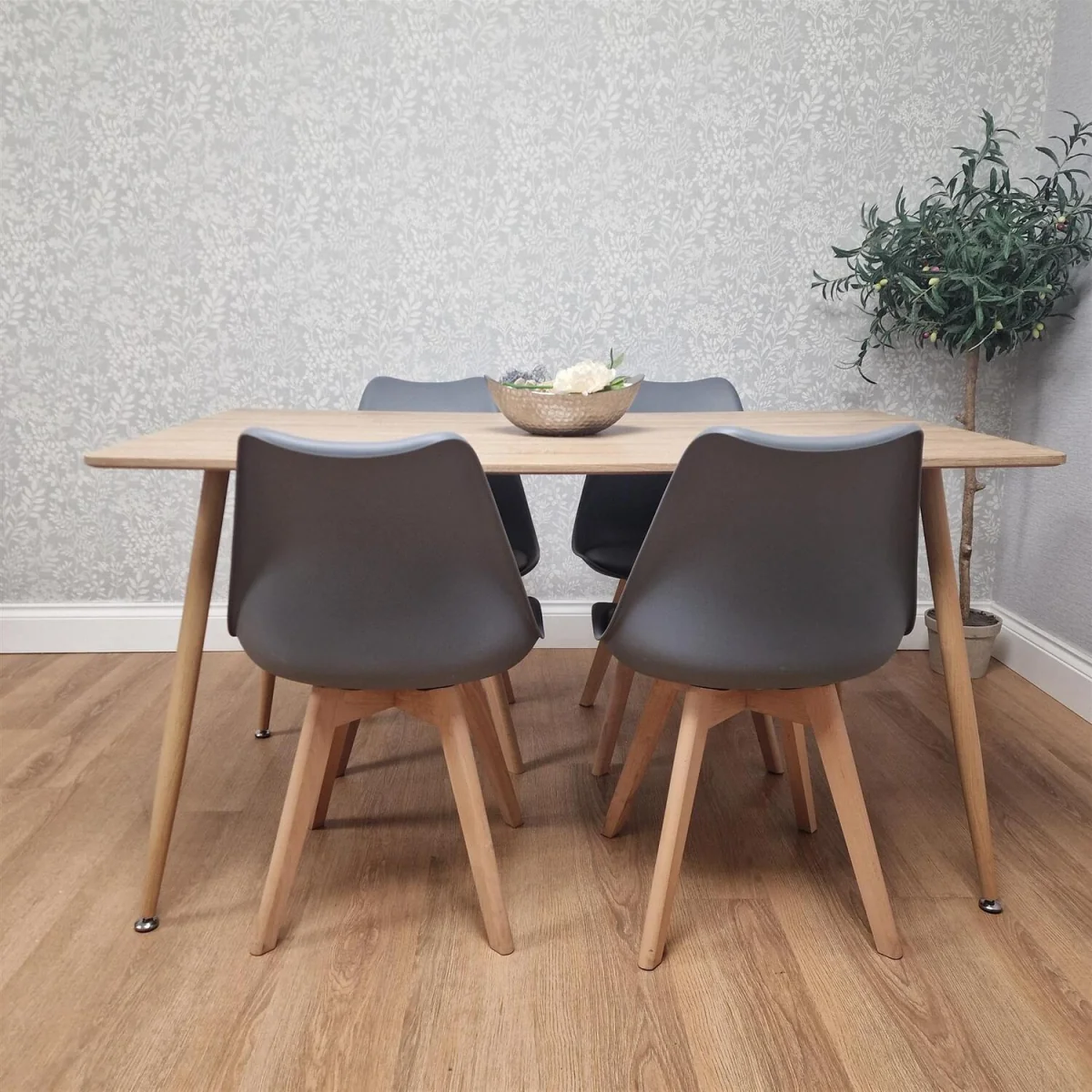 KOSY KOALA 4 Seater Modern Dining Table 140cm with Wood Effect Metal Leg and 4 Grey Chairs for Kitchen & Dining Room – image 5