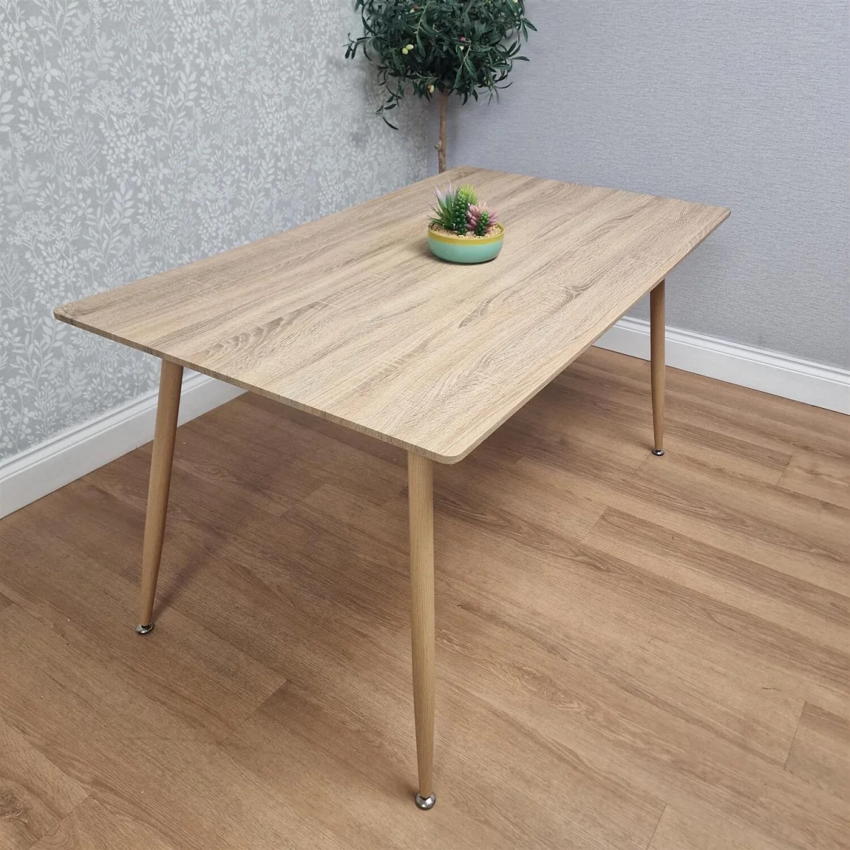 KOSY KOALA 4 Seater Modern Dining Table 140cm with Wood Effect Metal Leg and 4 Grey Chairs for Kitchen & Dining Room – image 6