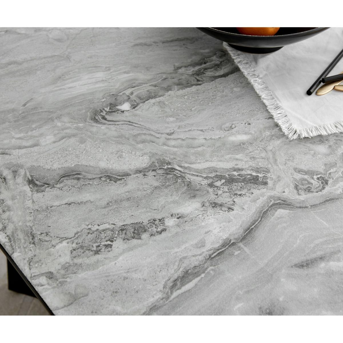 Carson White Marble Effect Dining Table and 6 Arlon Silver Leg Chairs - Blue – image 3