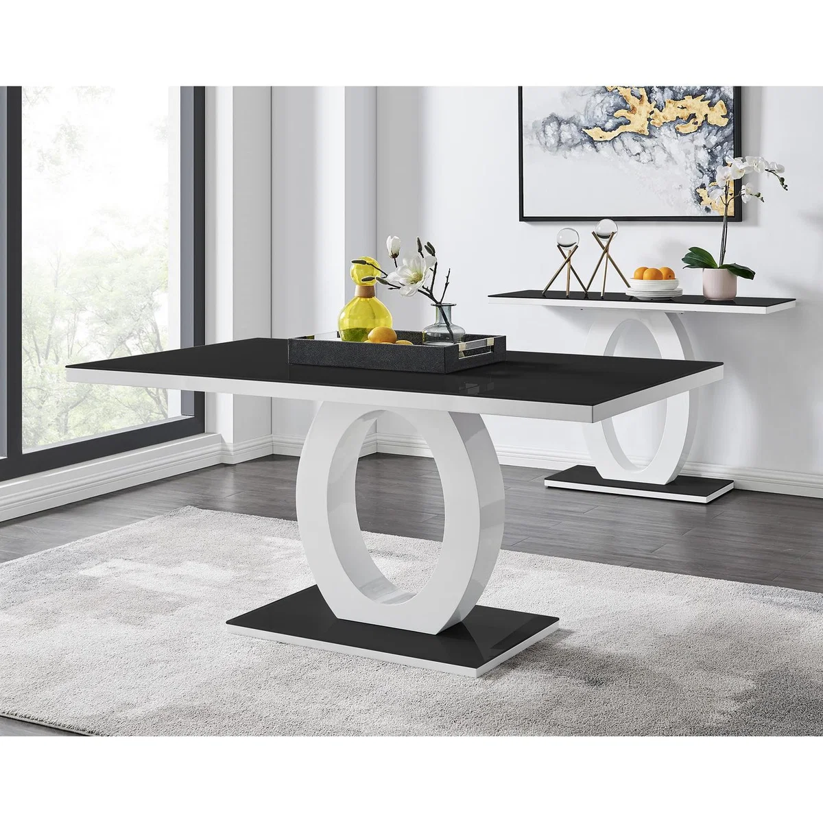 Giovani 6 Black Dining Table 6 Pesaro Black Leg Chairs - Green – image 2