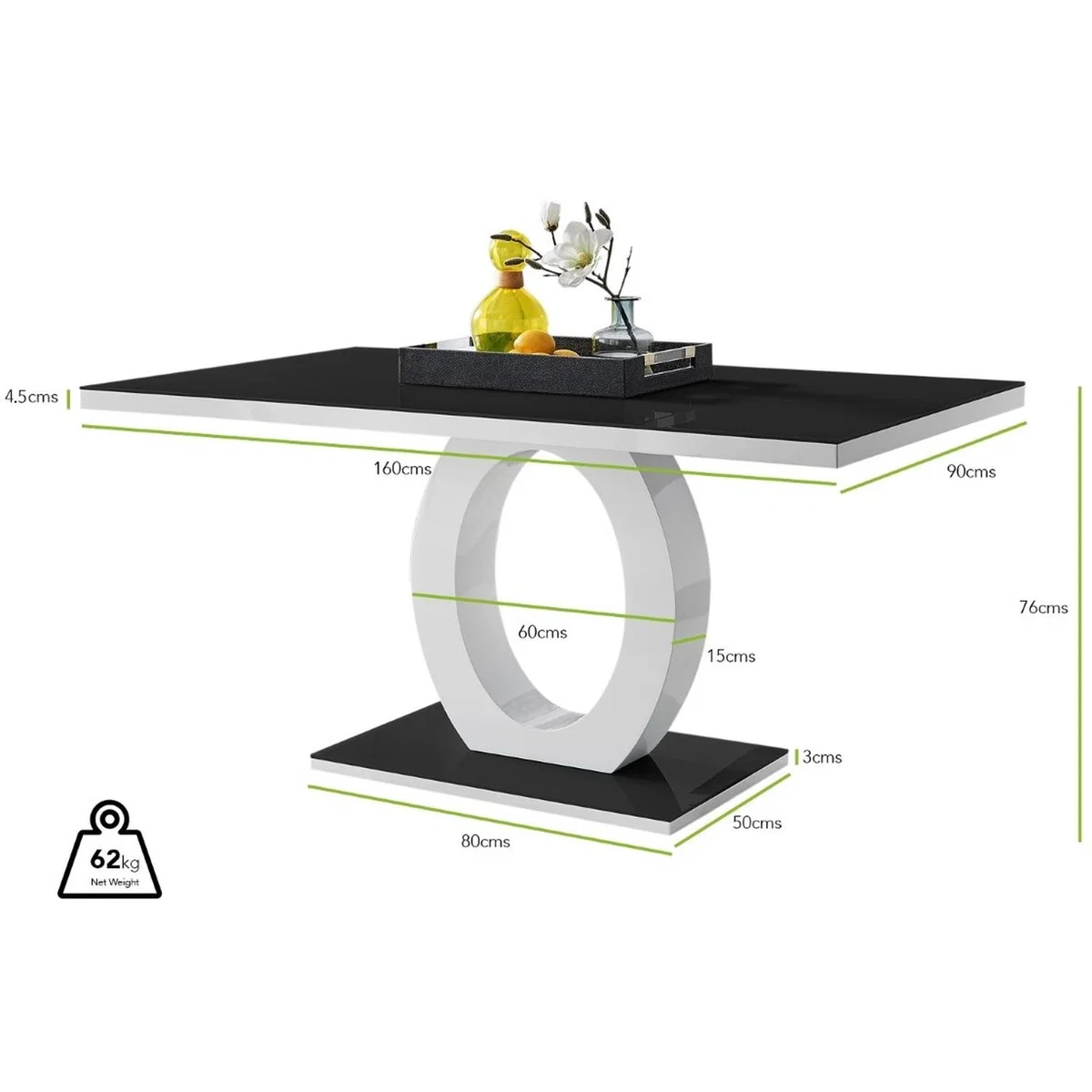 Giovani 6 Black Dining Table 6 Pesaro Black Leg Chairs - Green – image 9
