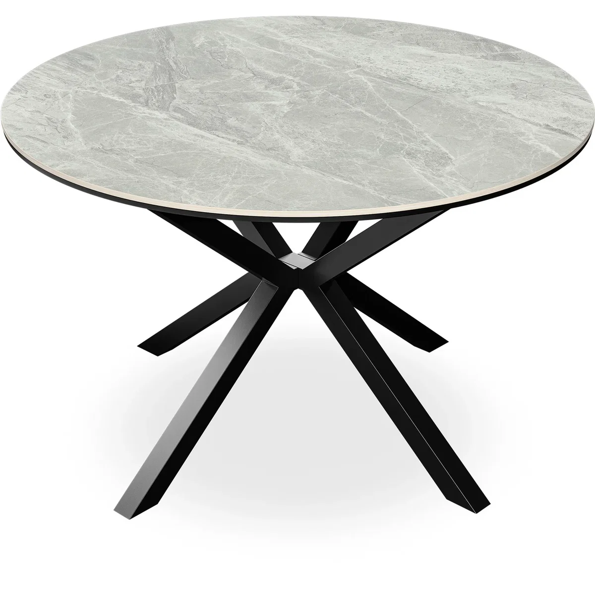 Calne Light Grey Ceramic Round Dining Table With 4 Anika Velvet Chairs - Black – image 2