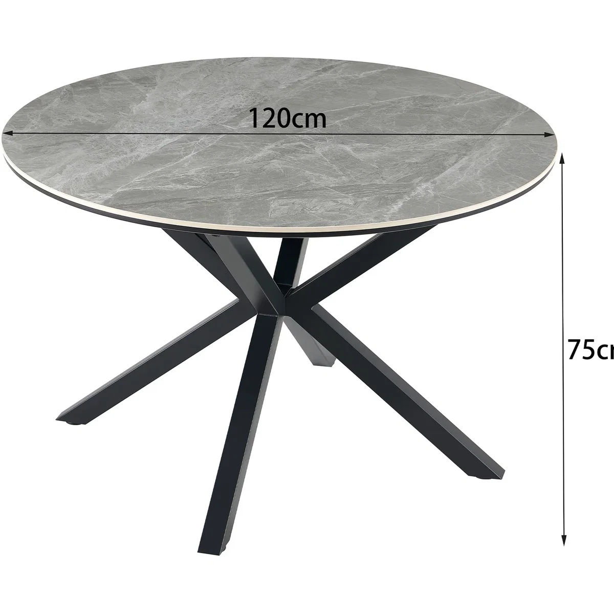Calne Light Grey Ceramic Round Dining Table With 4 Anika Velvet Chairs - Black – image 7