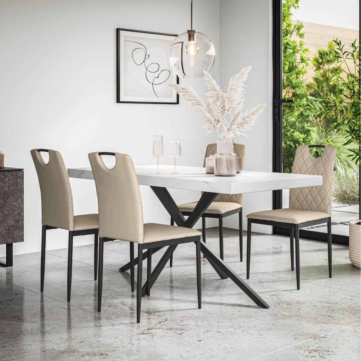 Donni Dining Table And Chairs - Marble Effect Table w 4-6 Monza Dining Chair - Beige / 4