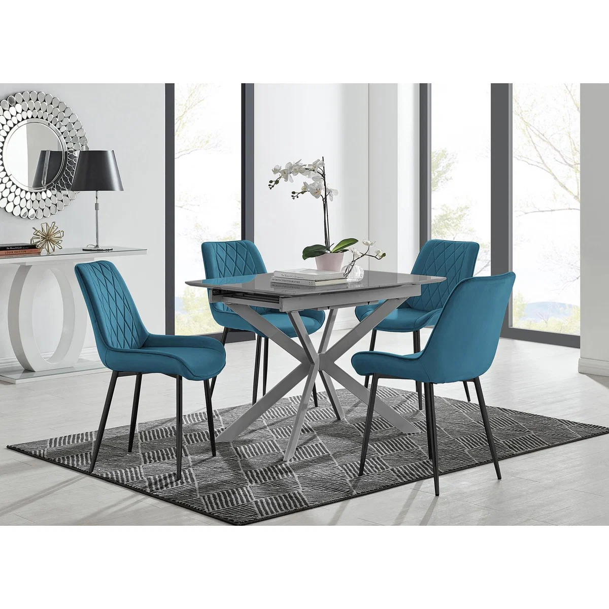 Lira 100cm Grey Metal Extending Dining Table 4 Pesaro Black Leg Chairs - Mustard – image 22