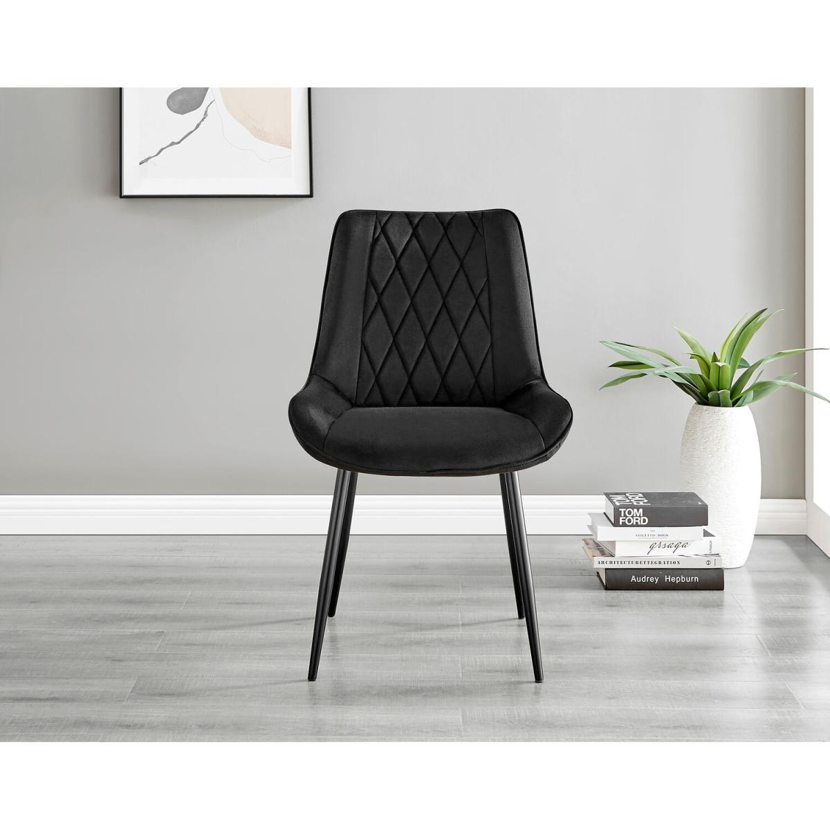 Novara Grey Concrete Black Leg 120cm Dining Table 6 Pesaro Black Leg Chairs - Black – image 2