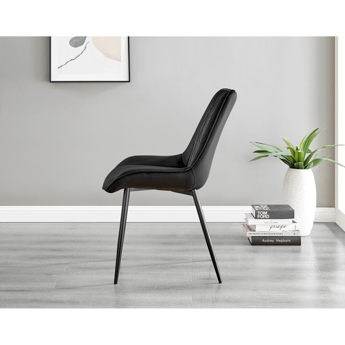 Novara Grey Concrete Black Leg 120cm Dining Table 6 Pesaro Black Leg Chairs - Black – image 4