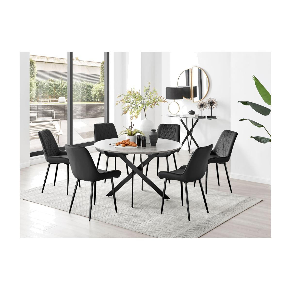 Novara Grey Concrete Black Leg 120cm Dining Table 6 Pesaro Black Leg Chairs - Black – image 1