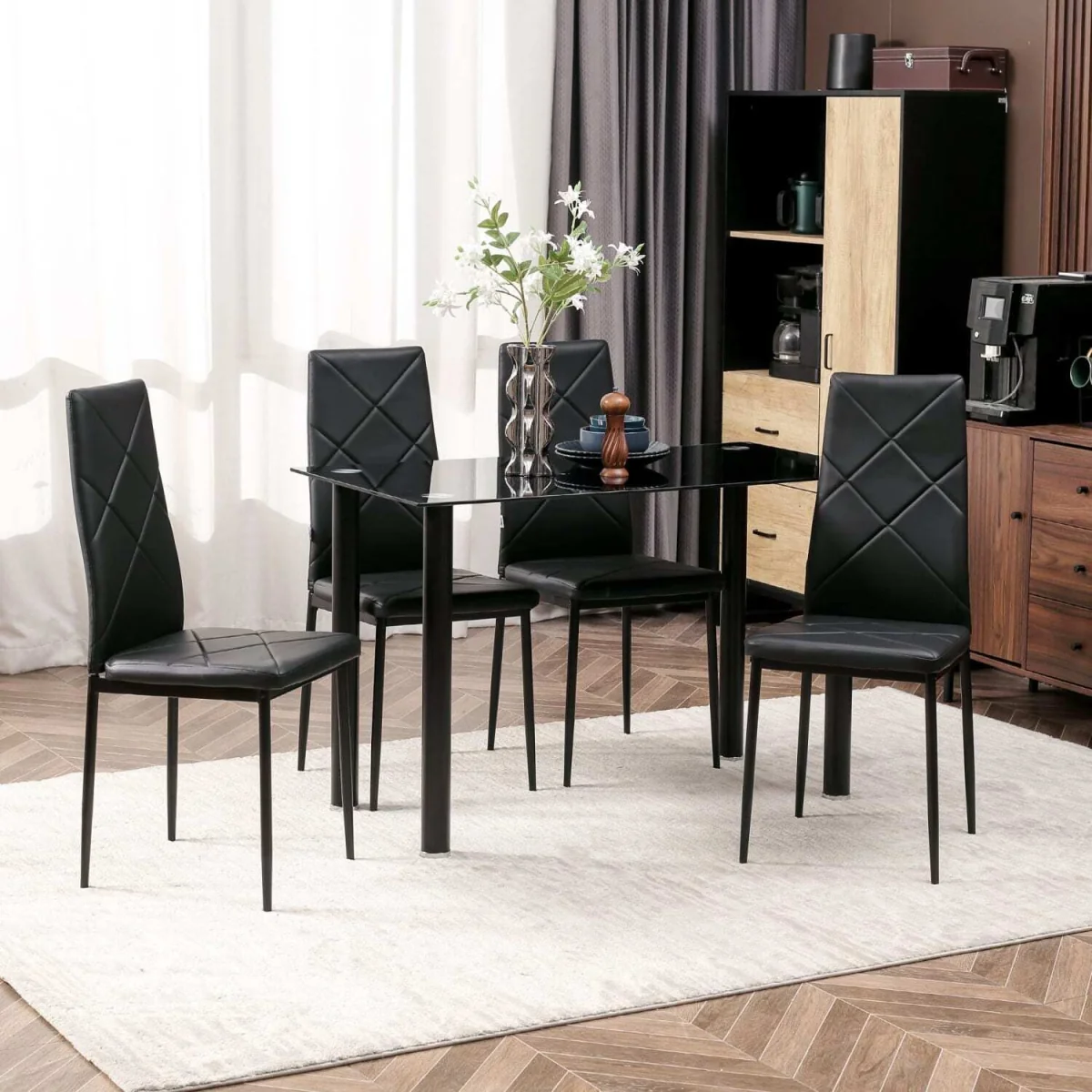 Zinelalo Black Modern 5-Piece Dining Table Set for 4 – image 4