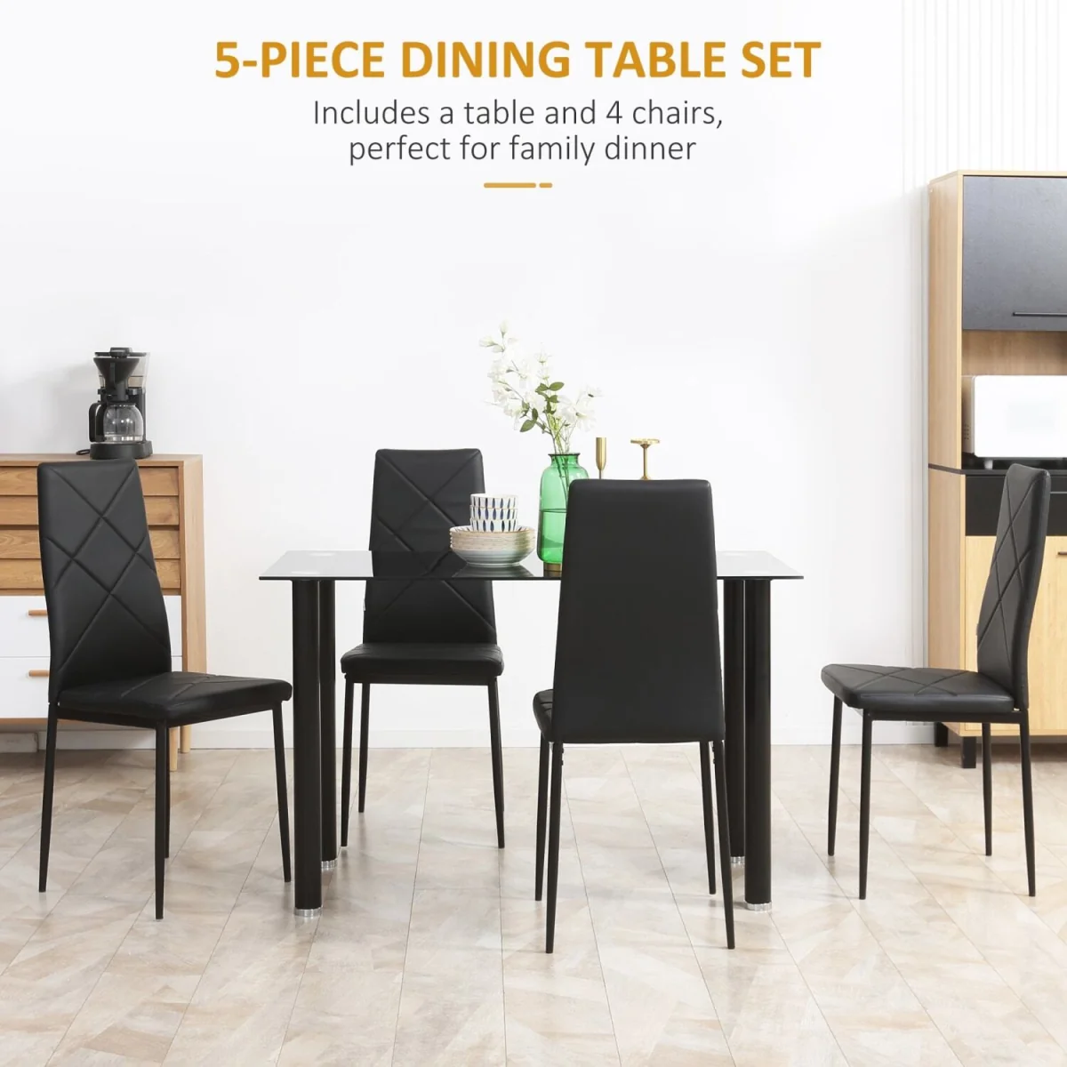 Zinelalo Black Modern 5-Piece Dining Table Set for 4 – image 6
