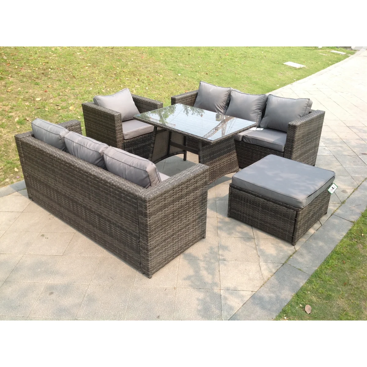 8 Seater Rattan Sofa Loung Set Dining Table Arm Chair - Dark Grey Mixed – image 2