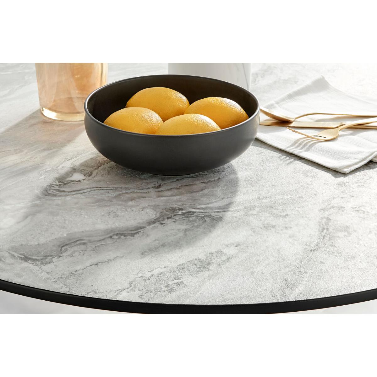 Elina White Marble Effect Round Dining Table and 2 Pesaro Silver Chairs - Navy – image 4
