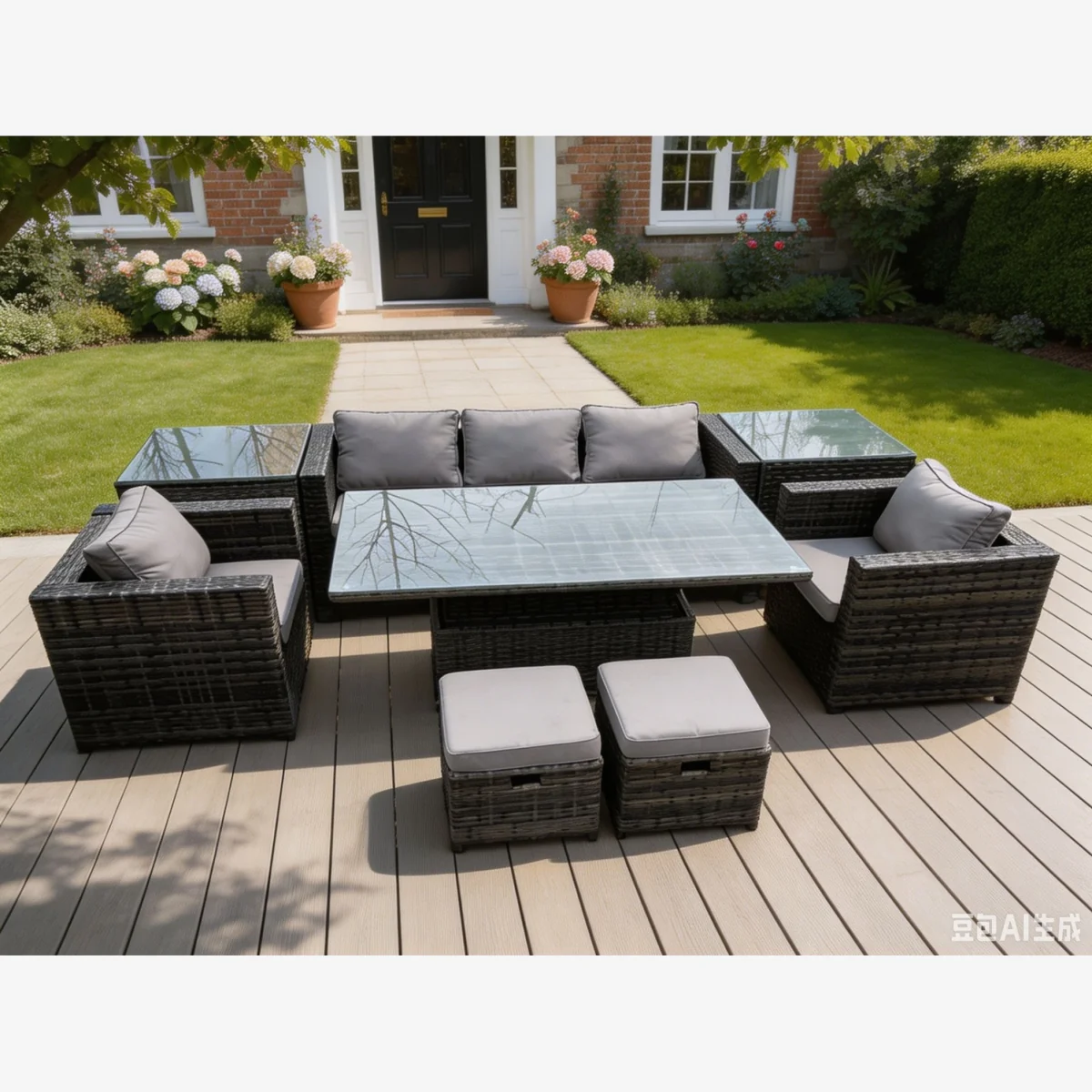Adjustable Rising Lifting Dining Table Sofa Set Chairs 2 Stools - Dark Grey Mixed – image 1