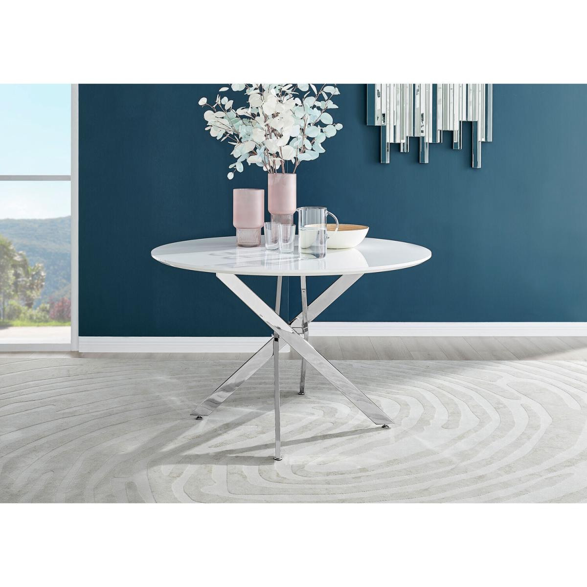 Novara White High Gloss 120cm Dining Table  6 Calla Silver Leg Chairs - Black – image 2