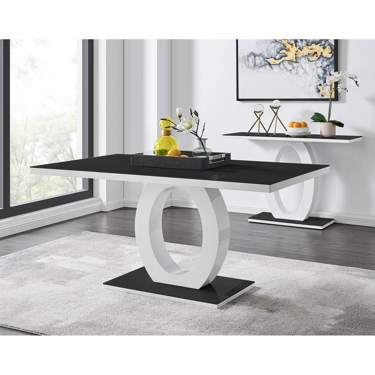Giovani 6 Black Dining Table 6 Pesaro Black Leg Chairs - Blue – image 2