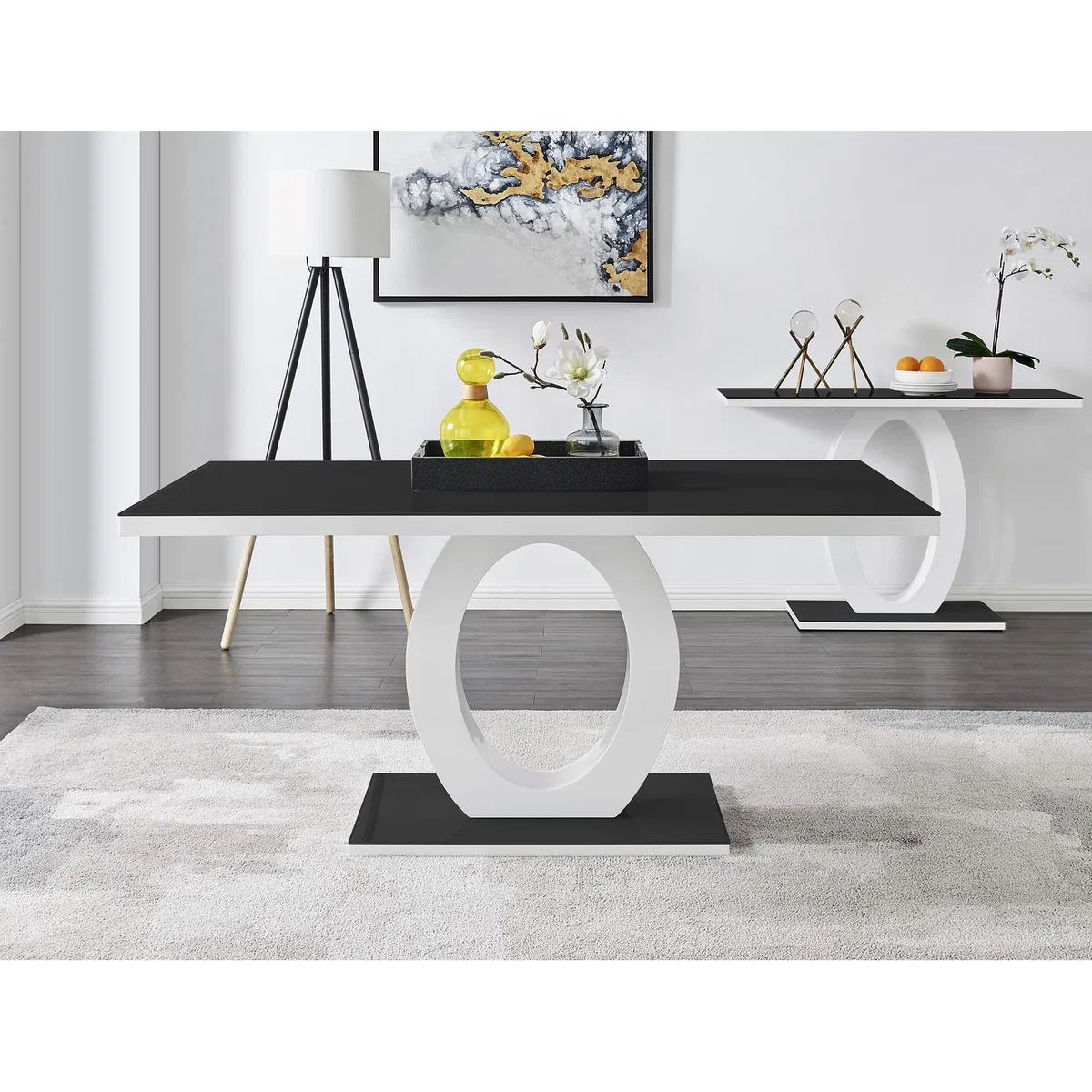 Giovani 6 Black Dining Table 6 Pesaro Black Leg Chairs - Blue – image 3
