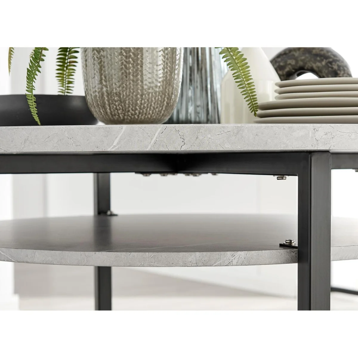 Adley Round Grey Concrete Effect Dining Table 4 Delos Chairs - Dusty Pink – image 4