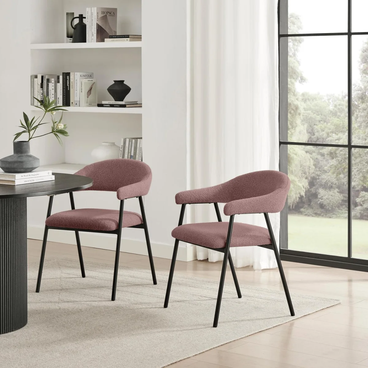 Adley Round Grey Concrete Effect Dining Table 4 Delos Chairs - Dusty Pink – image 6