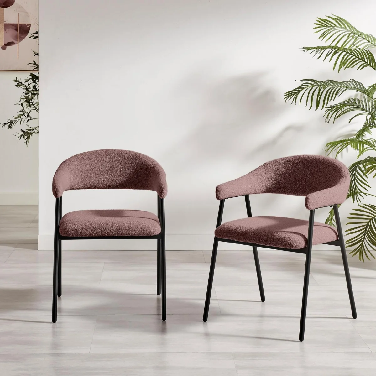 Adley Round Grey Concrete Effect Dining Table 4 Delos Chairs - Dusty Pink – image 7