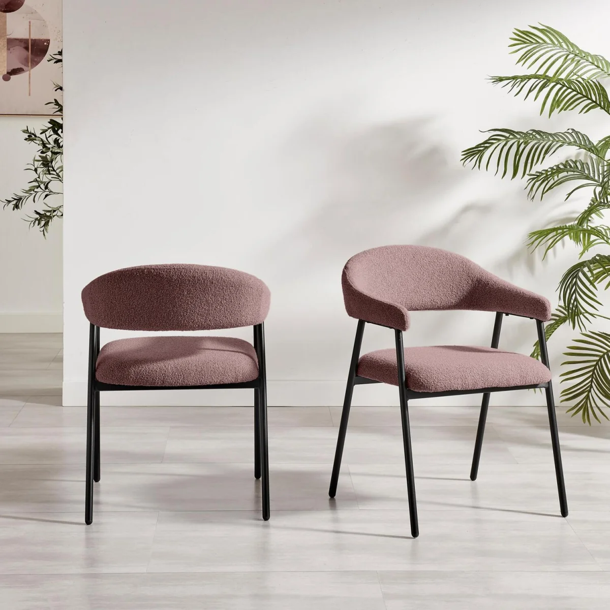 Adley Round Grey Concrete Effect Dining Table 4 Delos Chairs - Dusty Pink – image 8