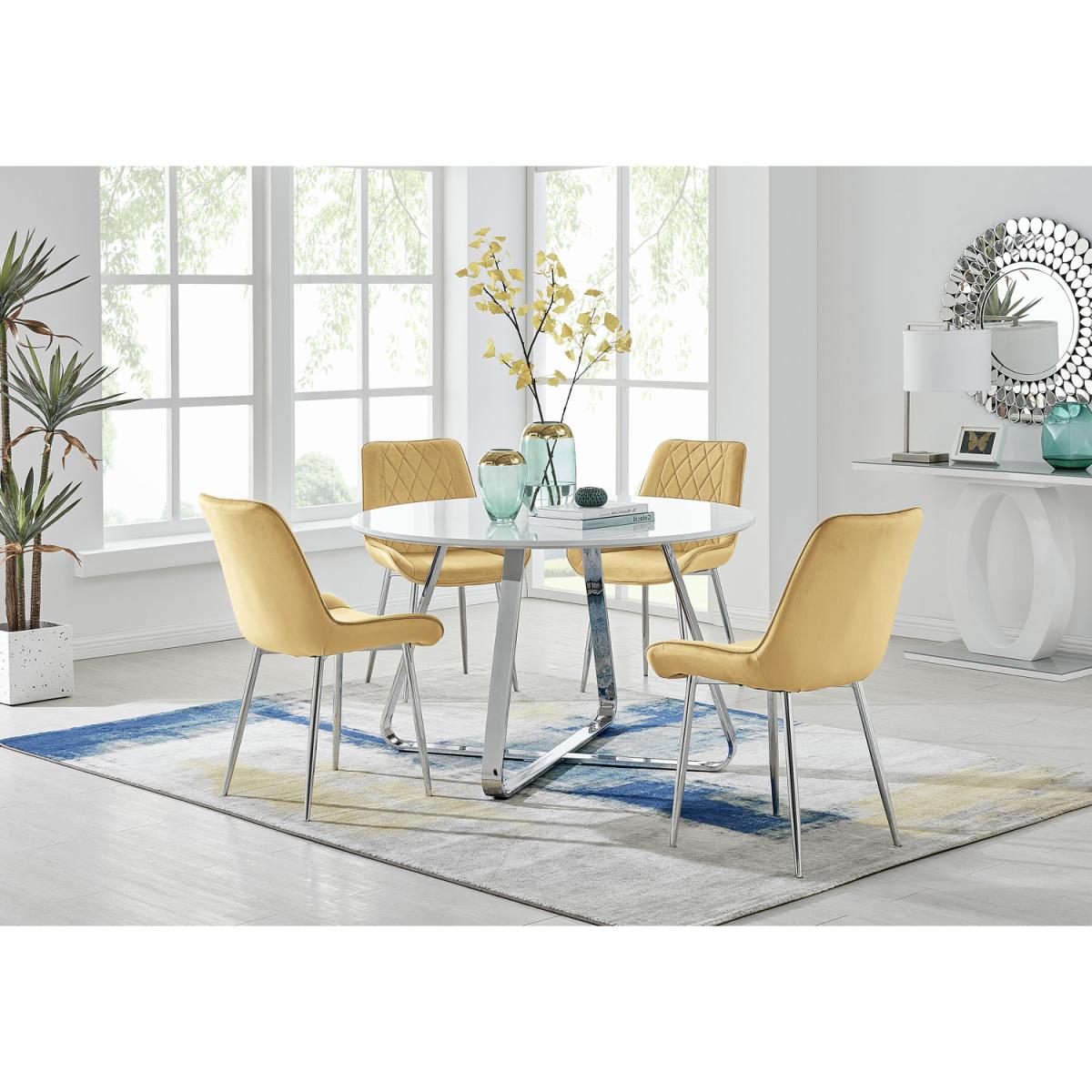 Santorini White Round Dining Table with 4 Pesaro Silver Leg Chairs - Black – image 18