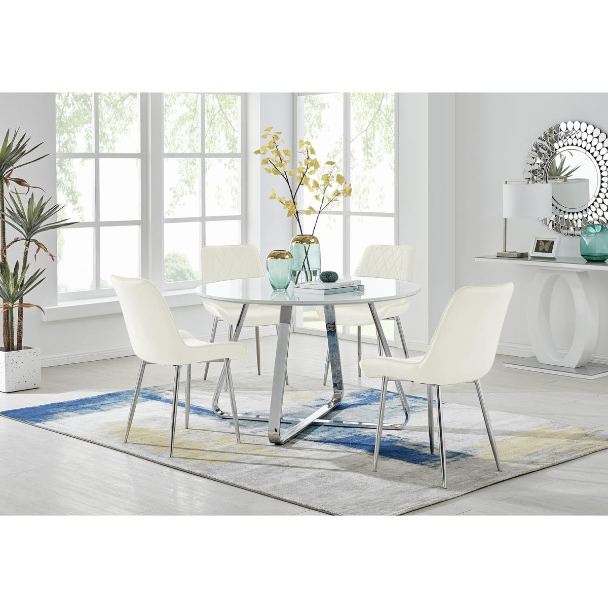 Santorini White Round Dining Table with 4 Pesaro Silver Leg Chairs - Black – image 10