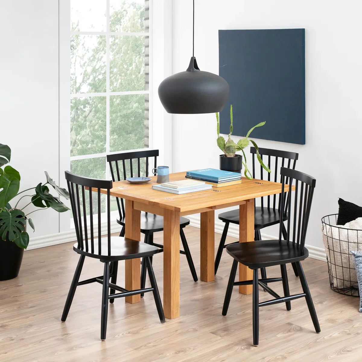 Kenley Extending Dining Table in Oak 45-90cm includes 4 Riano Dining Chairs in Black - Oak & Black – image 7