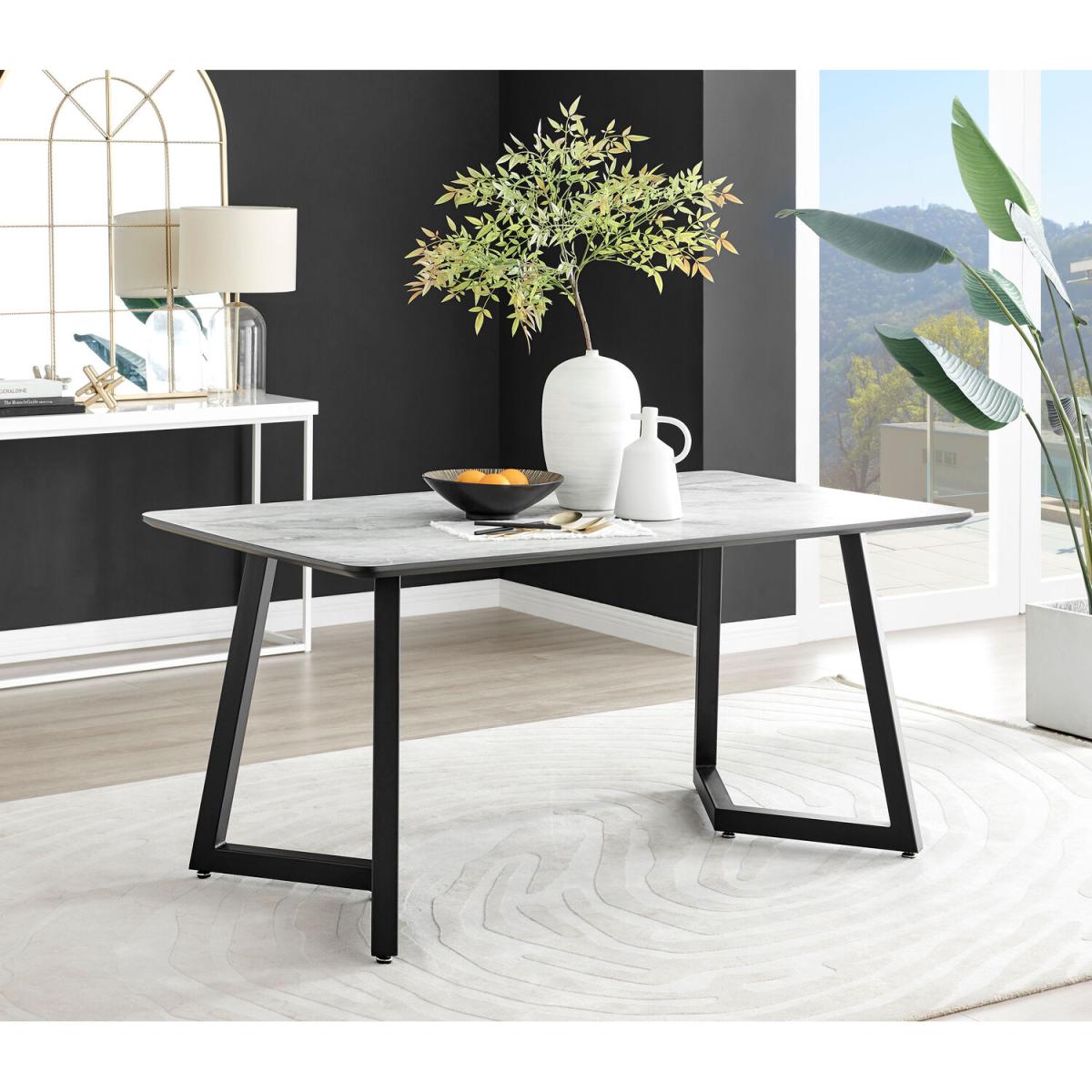 Carson White Marble Effect Dining Table and 6 Pesaro Silver Chairs - Navy – image 2