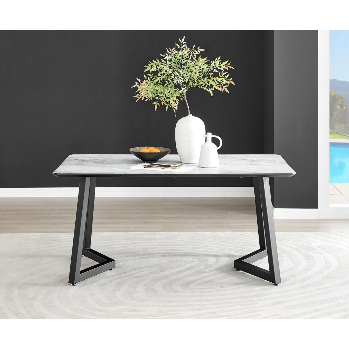 Carson White Marble Effect Dining Table and 6 Pesaro Silver Chairs - Navy – image 3