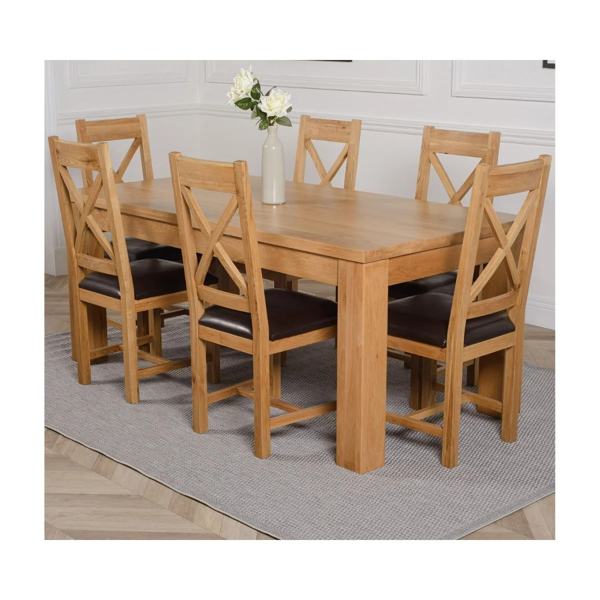 Dakot 182 x 92cm Oak Dining Table and 6 Berkeley Brown Leather Chairs - Brown – image 12