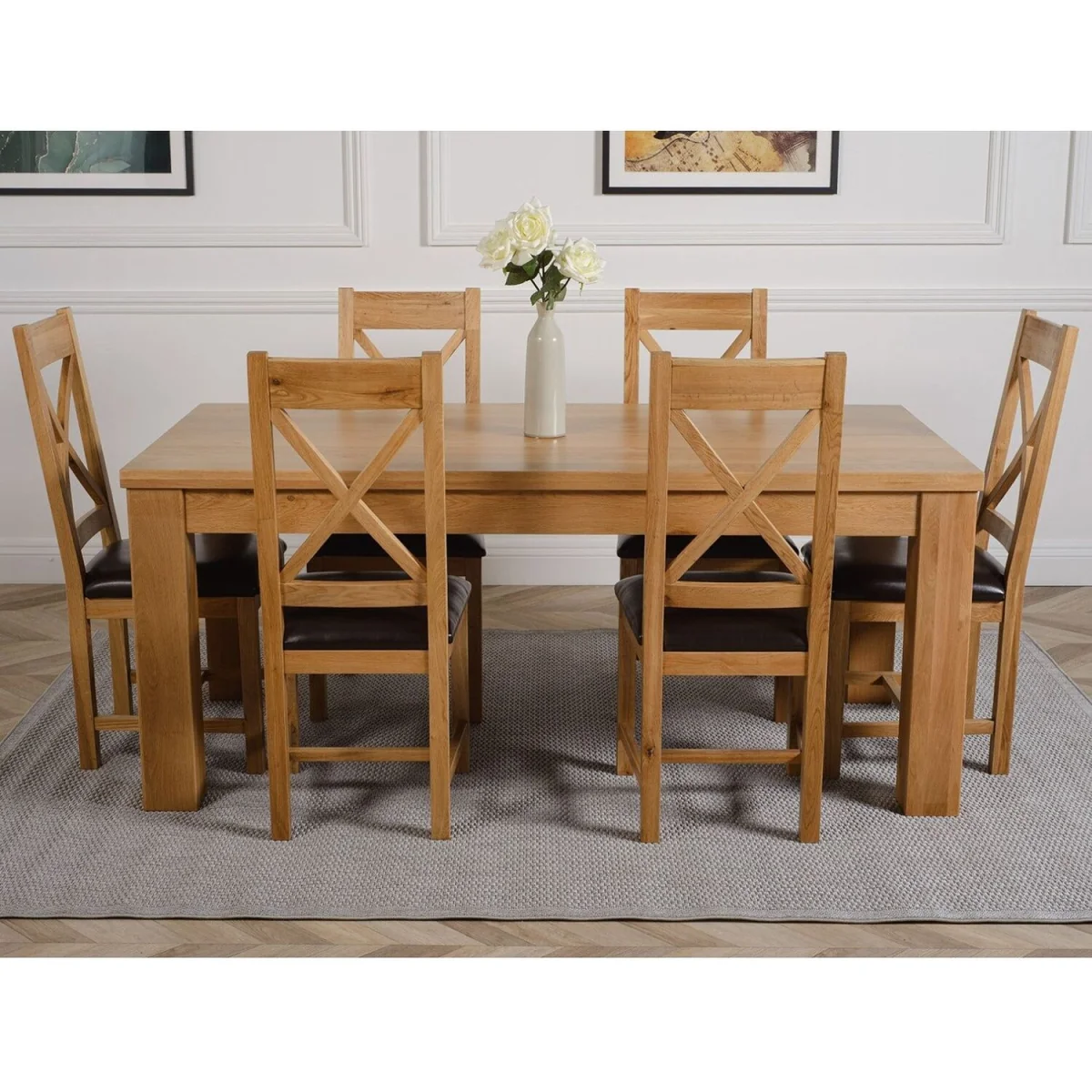 Dakot 182 x 92cm Oak Dining Table and 6 Berkeley Brown Leather Chairs - Brown – image 13