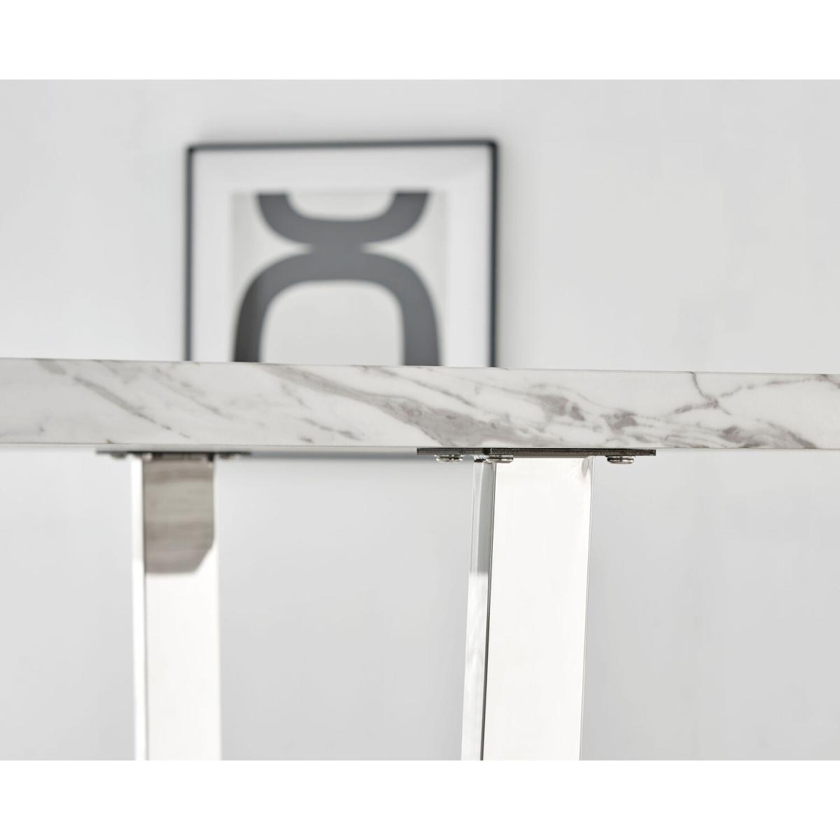 Kylo White Marble Effect Dining Table and 6 Pesaro Silver Leg Chairs - Navy – image 3