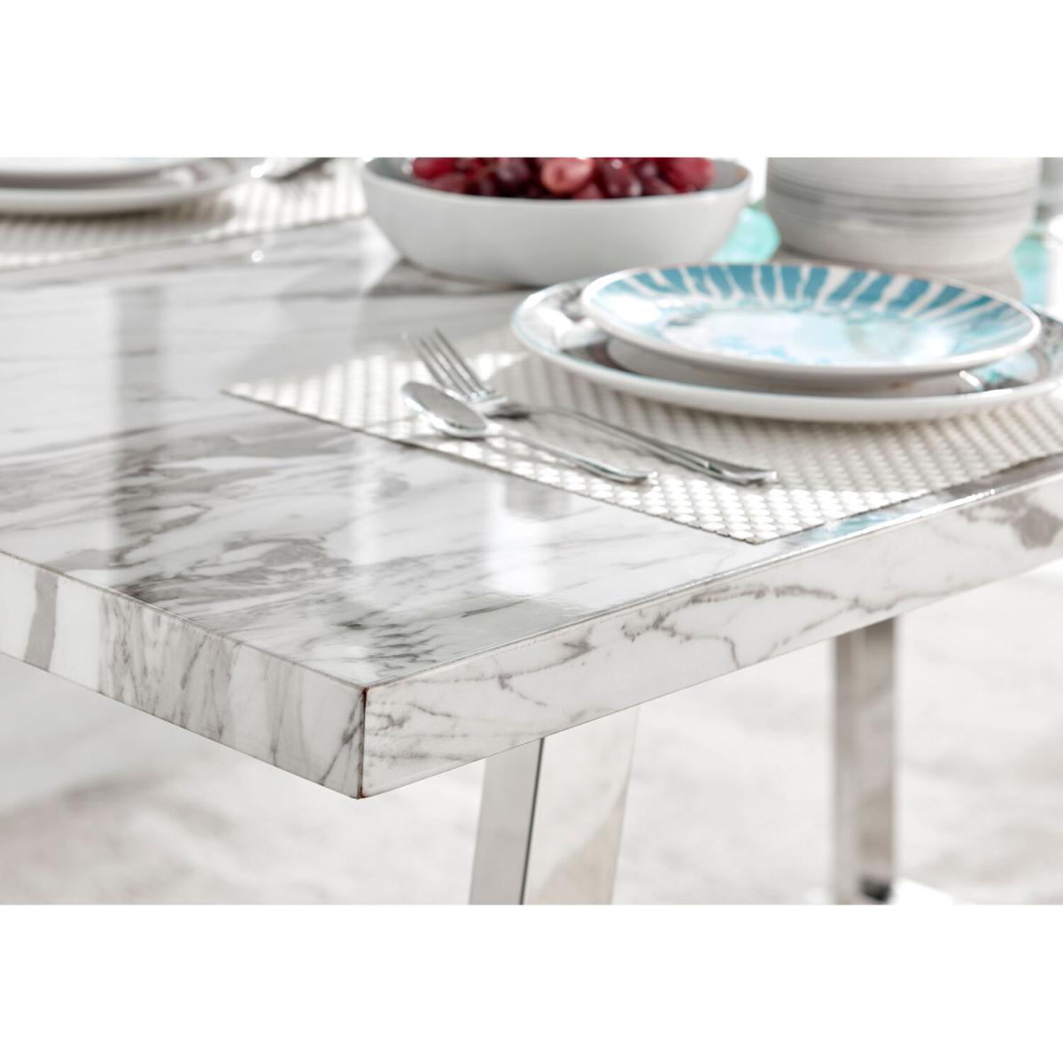 Kylo White Marble Effect Dining Table and 6 Pesaro Silver Leg Chairs - Navy – image 4