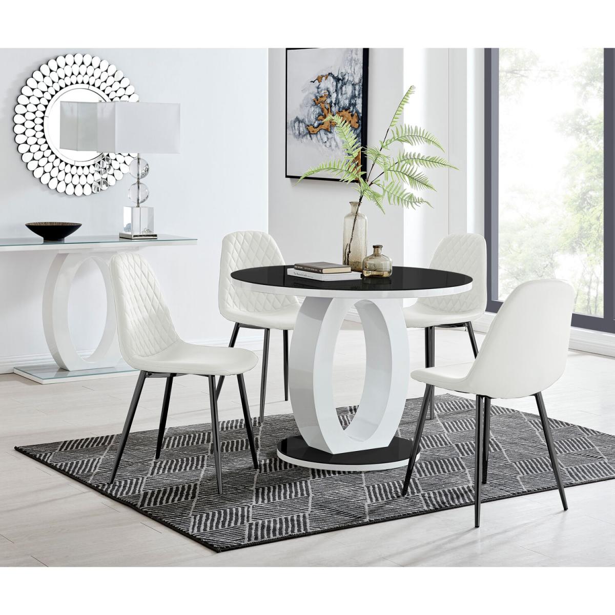 Giovani Round BLACK 120cm Table 4 Corona Black Leg Chairs - White – image 6