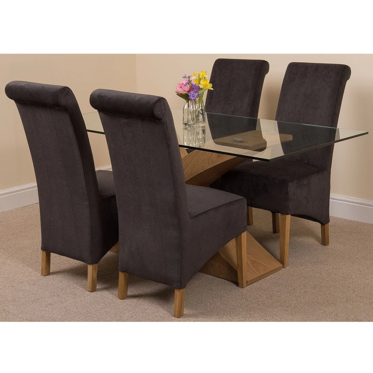 Valencia 160 cm x 90 cm Glass Dining Table and 4 Chairs Dining Set with Montana Black Fabric Chairs - Black – image 14